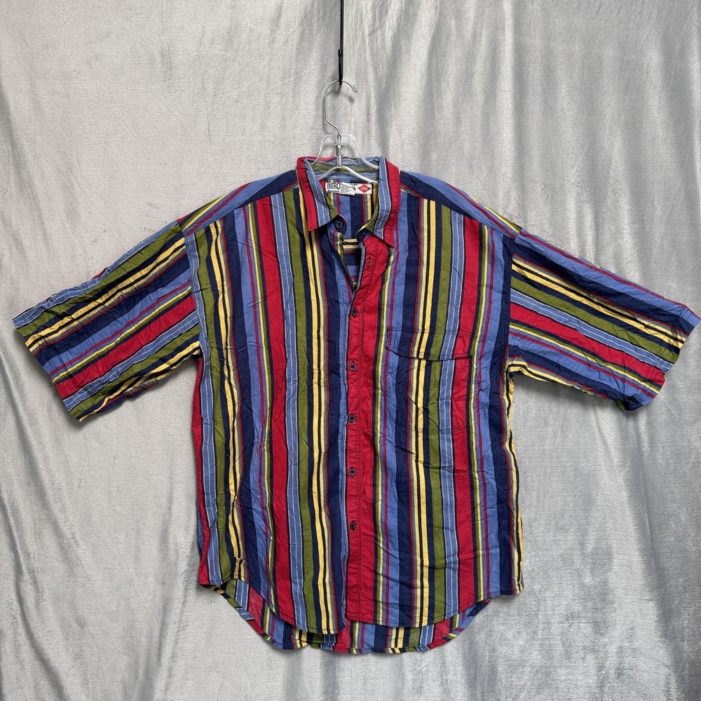 Introspect Brand Shirt Mens Medium Multicolor Stripe Short Sleeve Cotton‎ Casual